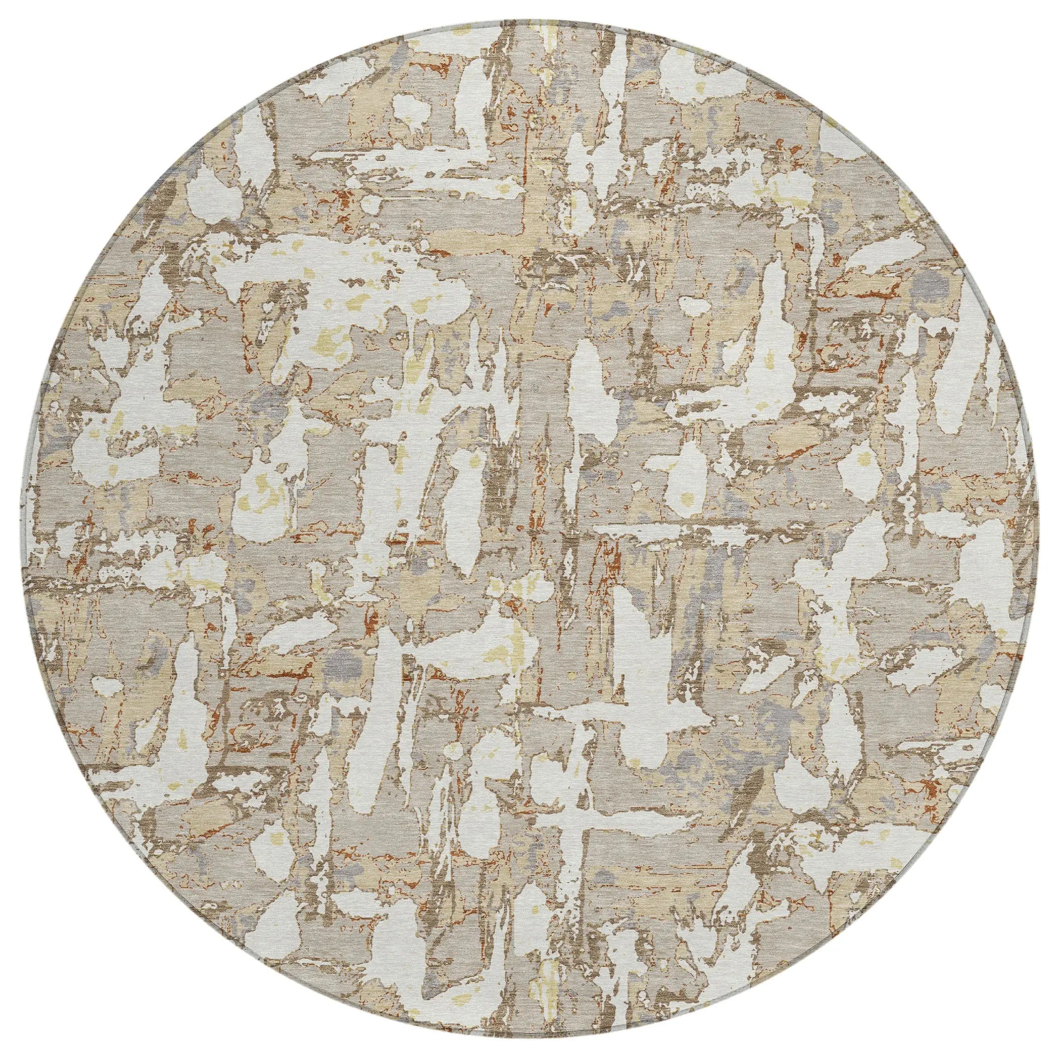 8' Beige And Gray Round Abstract Washable Indoor Outdoor Area Rug Homeroots Outdoor