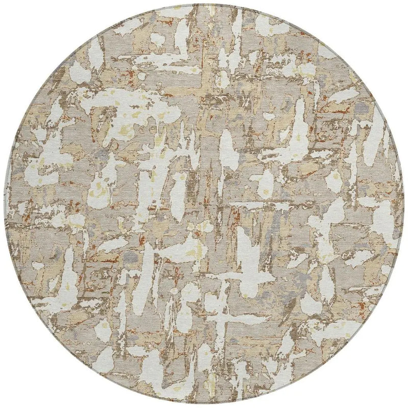 8' Beige And Gray Round Abstract Washable Indoor Outdoor Area Rug Homeroots Outdoor