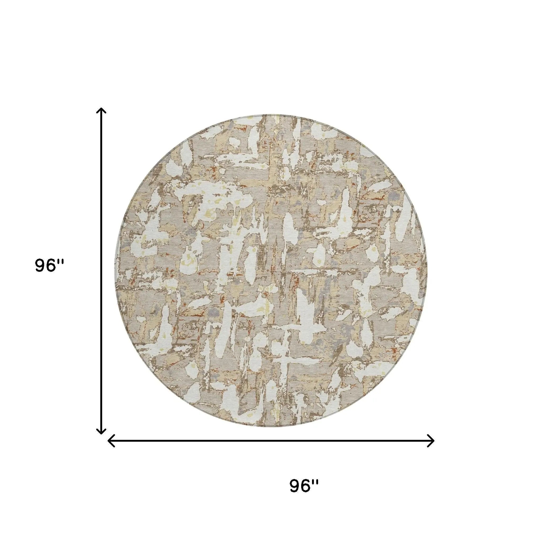 8' Beige And Gray Round Abstract Washable Indoor Outdoor Area Rug Homeroots Outdoor
