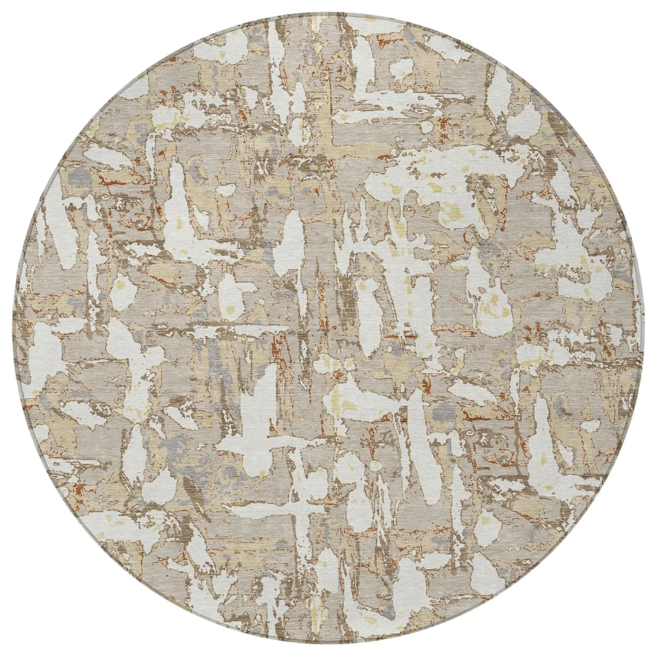 8' Beige And Gray Round Abstract Washable Indoor Outdoor Area Rug Homeroots Outdoor
