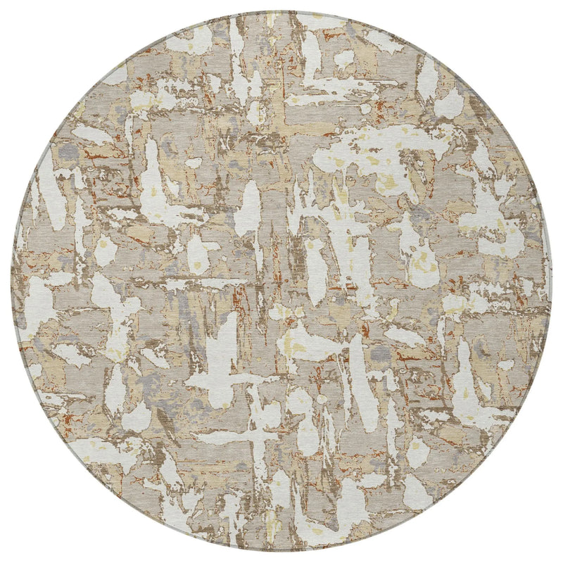8' Beige And Gray Round Abstract Washable Indoor Outdoor Area Rug Homeroots Outdoor