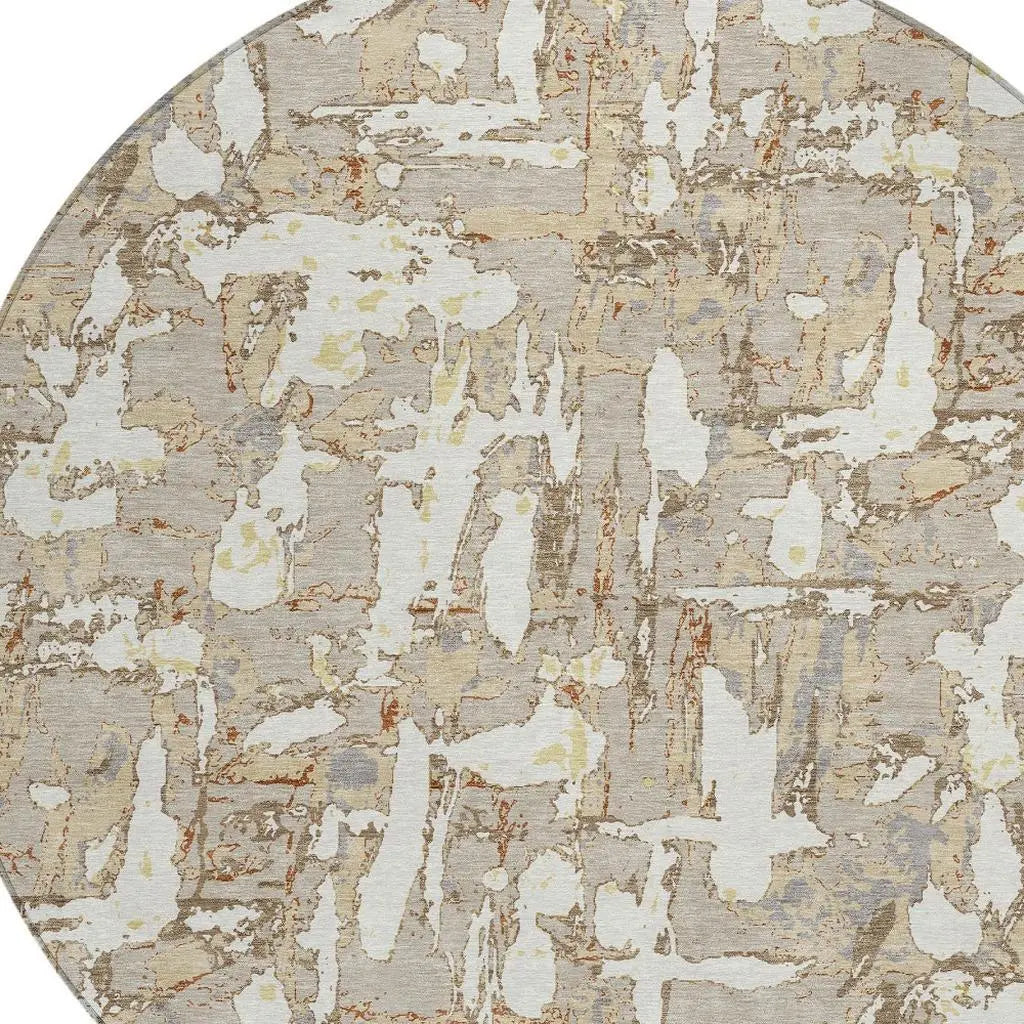 8' Beige And Gray Round Abstract Washable Indoor Outdoor Area Rug Homeroots Outdoor