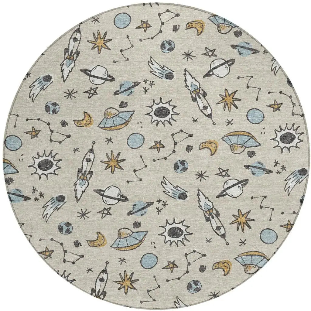 8' Beige And Gray Round Animal Print Washable Indoor Outdoor Area Rug Homeroots Outdoor