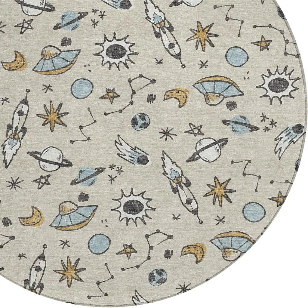 8' Beige And Gray Round Animal Print Washable Indoor Outdoor Area Rug Homeroots Outdoor