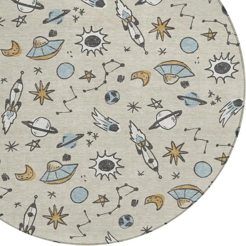 8' Beige And Gray Round Animal Print Washable Indoor Outdoor Area Rug Homeroots Outdoor