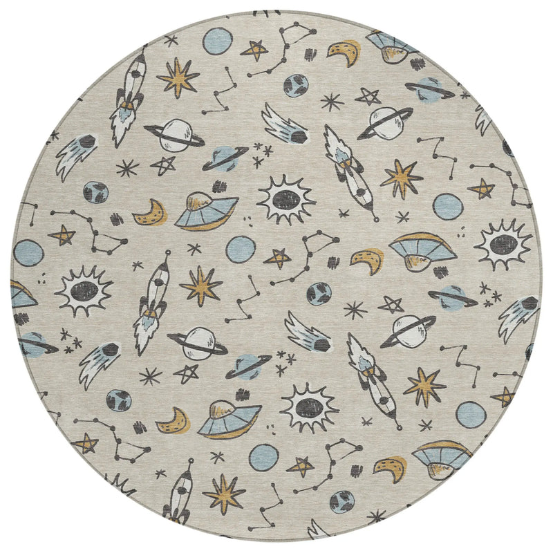 8' Beige And Gray Round Animal Print Washable Indoor Outdoor Area Rug Homeroots Outdoor