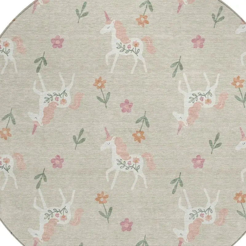 8' Beige And Gray Round Floral Washable Indoor Outdoor Area Rug Homeroots Outdoor