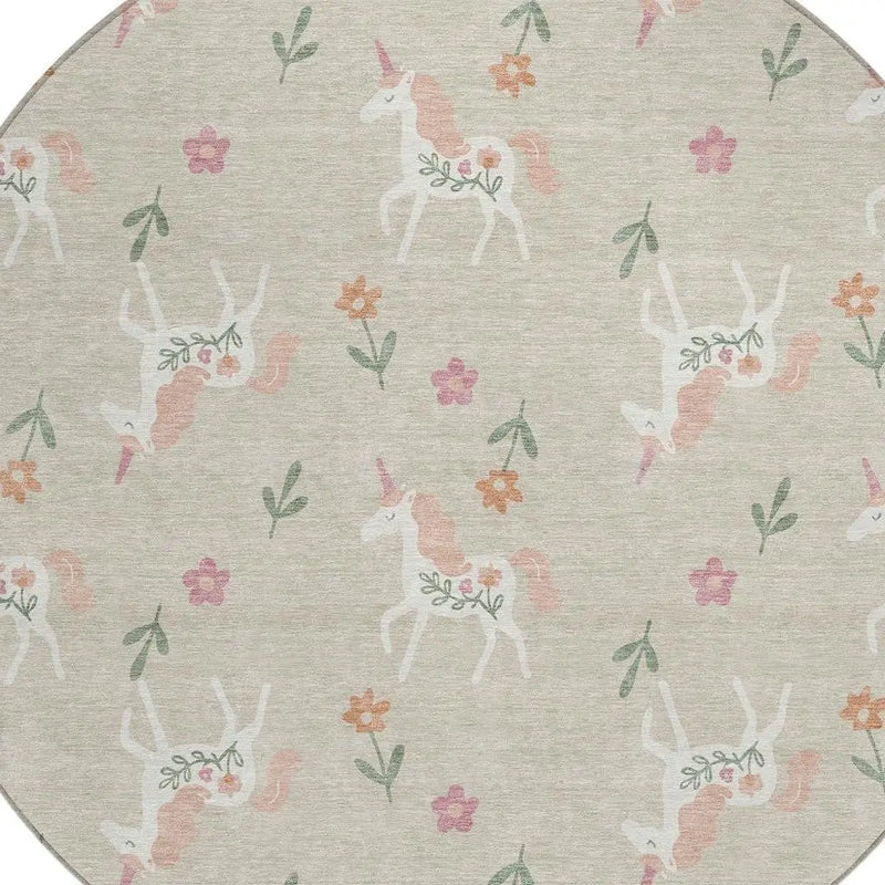 8' Beige And Gray Round Floral Washable Indoor Outdoor Area Rug Homeroots Outdoor
