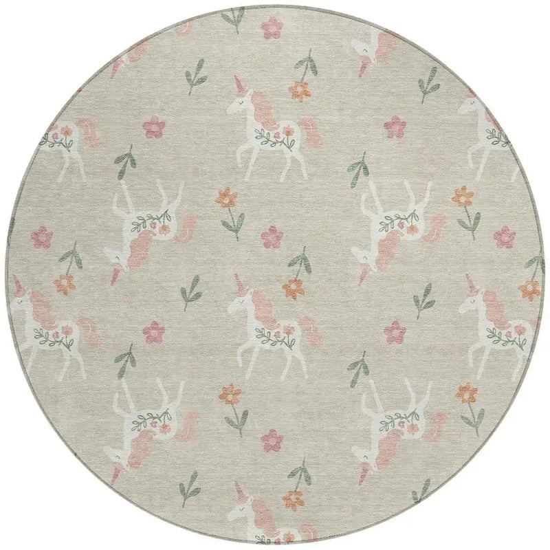 8' Beige And Gray Round Floral Washable Indoor Outdoor Area Rug Homeroots Outdoor