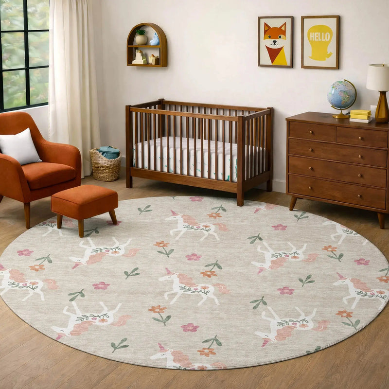 8' Beige And Gray Round Floral Washable Indoor Outdoor Area Rug Homeroots Outdoor