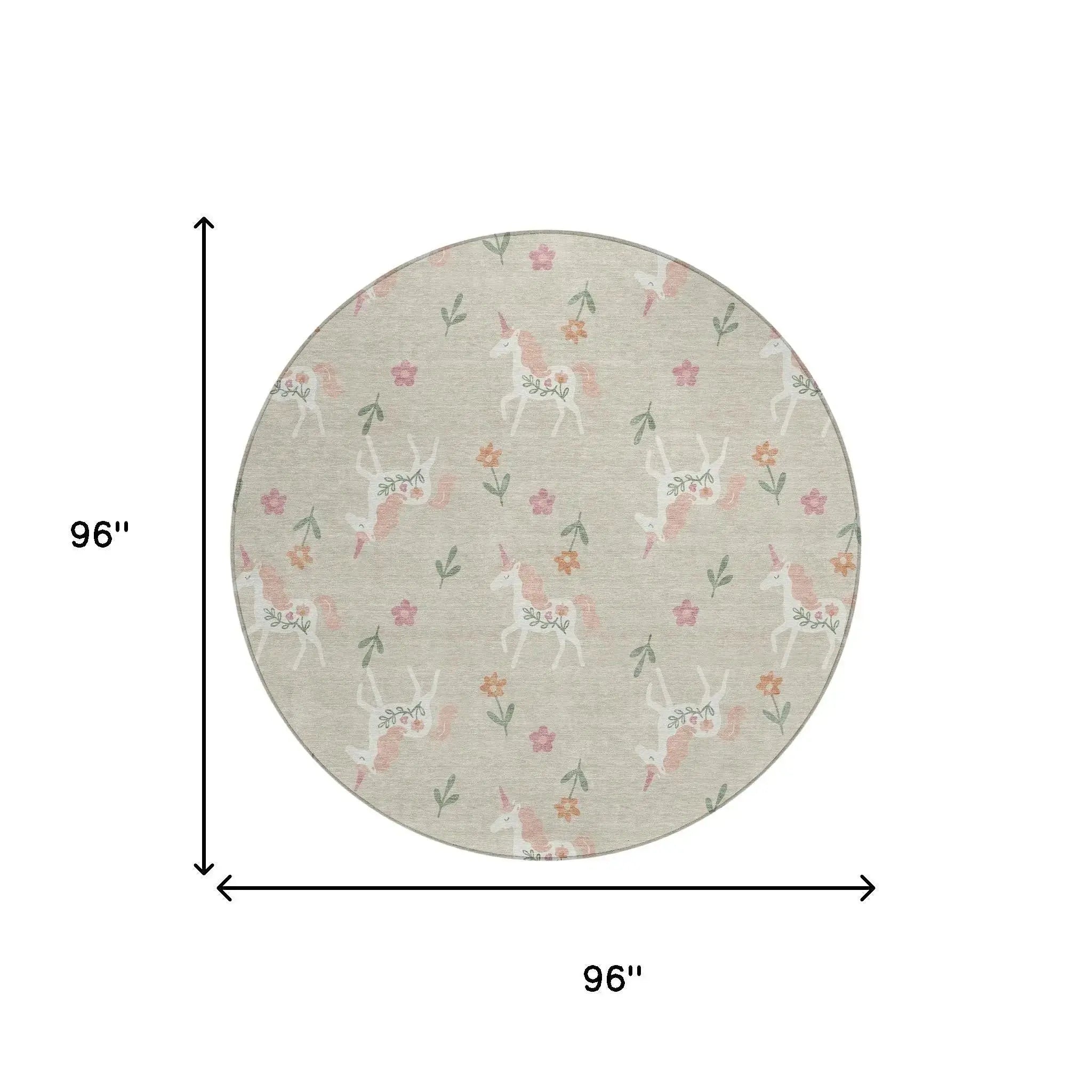 8' Beige And Gray Round Floral Washable Indoor Outdoor Area Rug Homeroots Outdoor