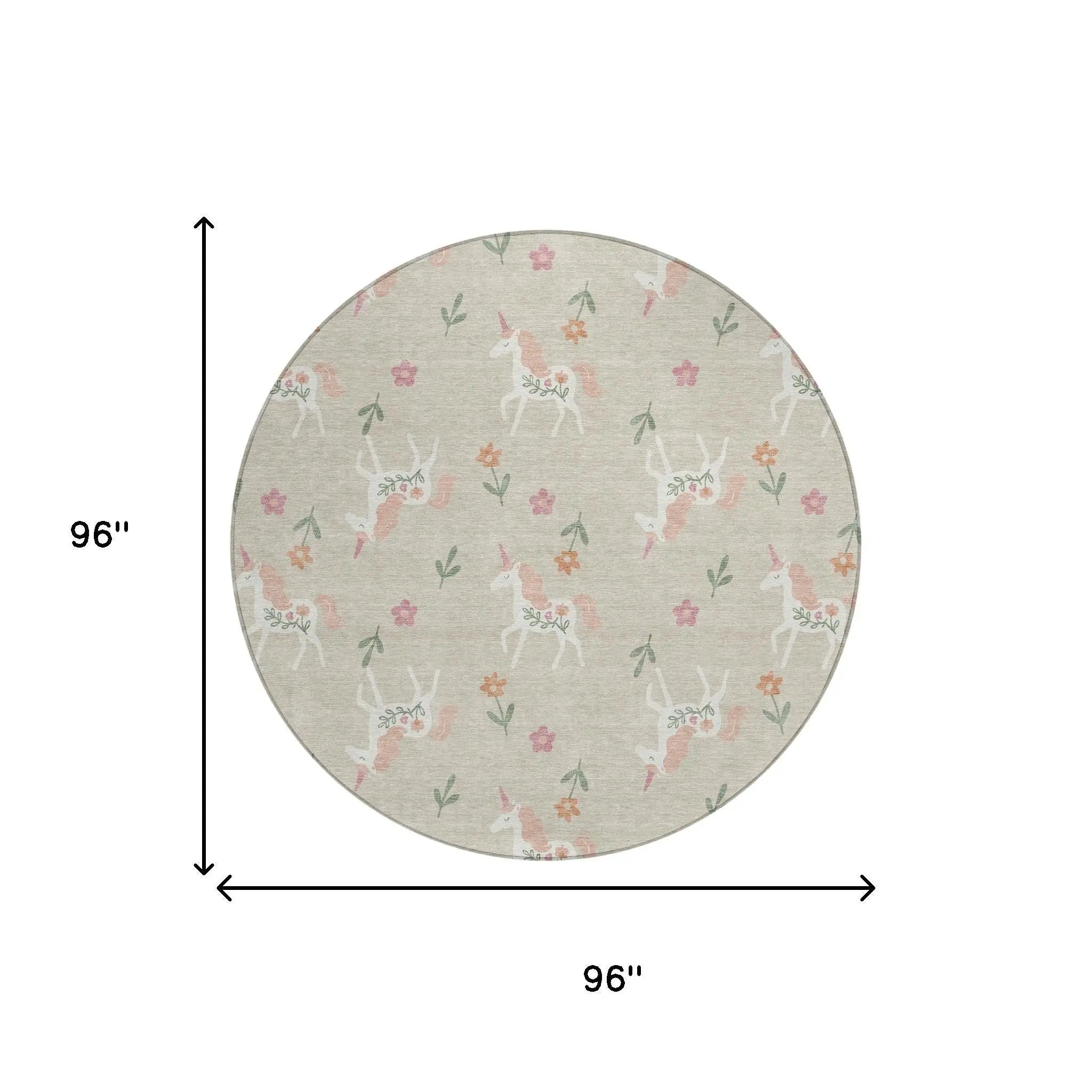 8' Beige And Gray Round Floral Washable Indoor Outdoor Area Rug Homeroots Outdoor