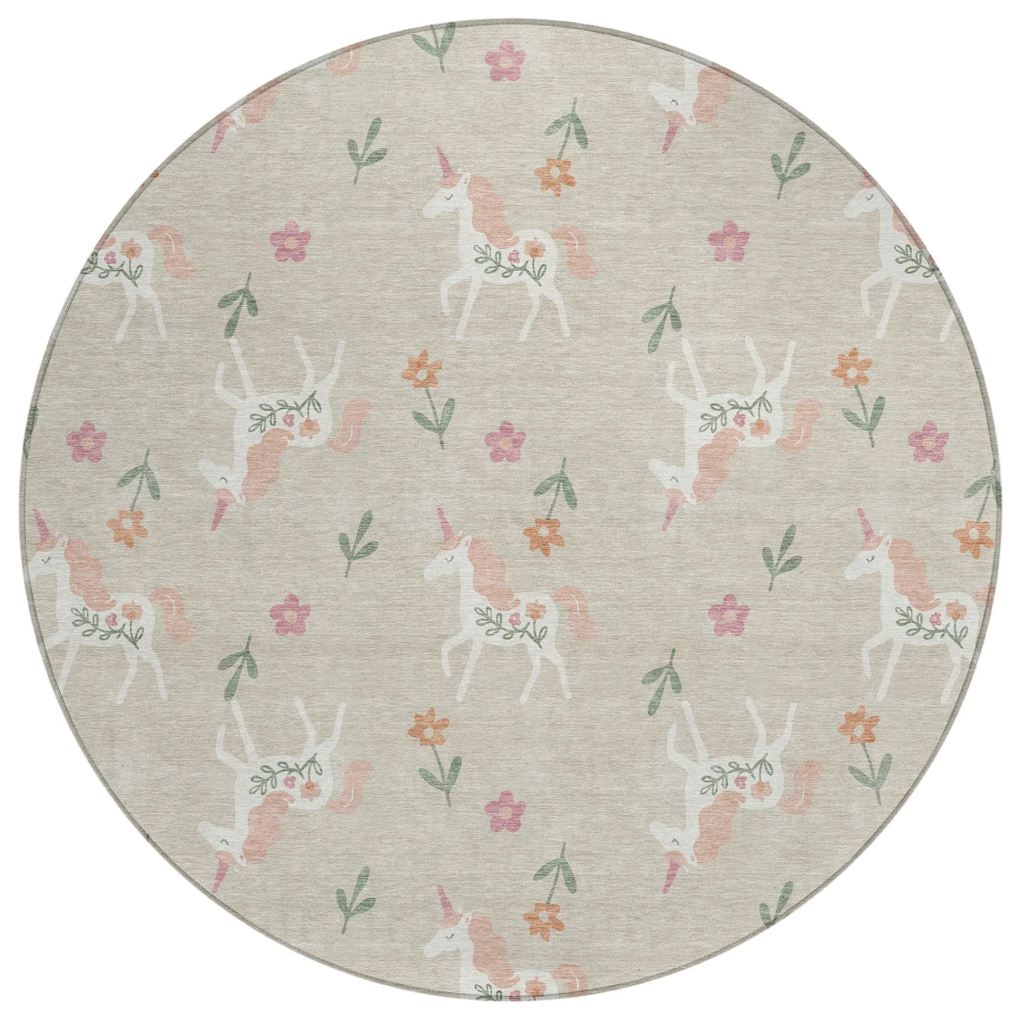 8' Beige And Gray Round Floral Washable Indoor Outdoor Area Rug Homeroots Outdoor
