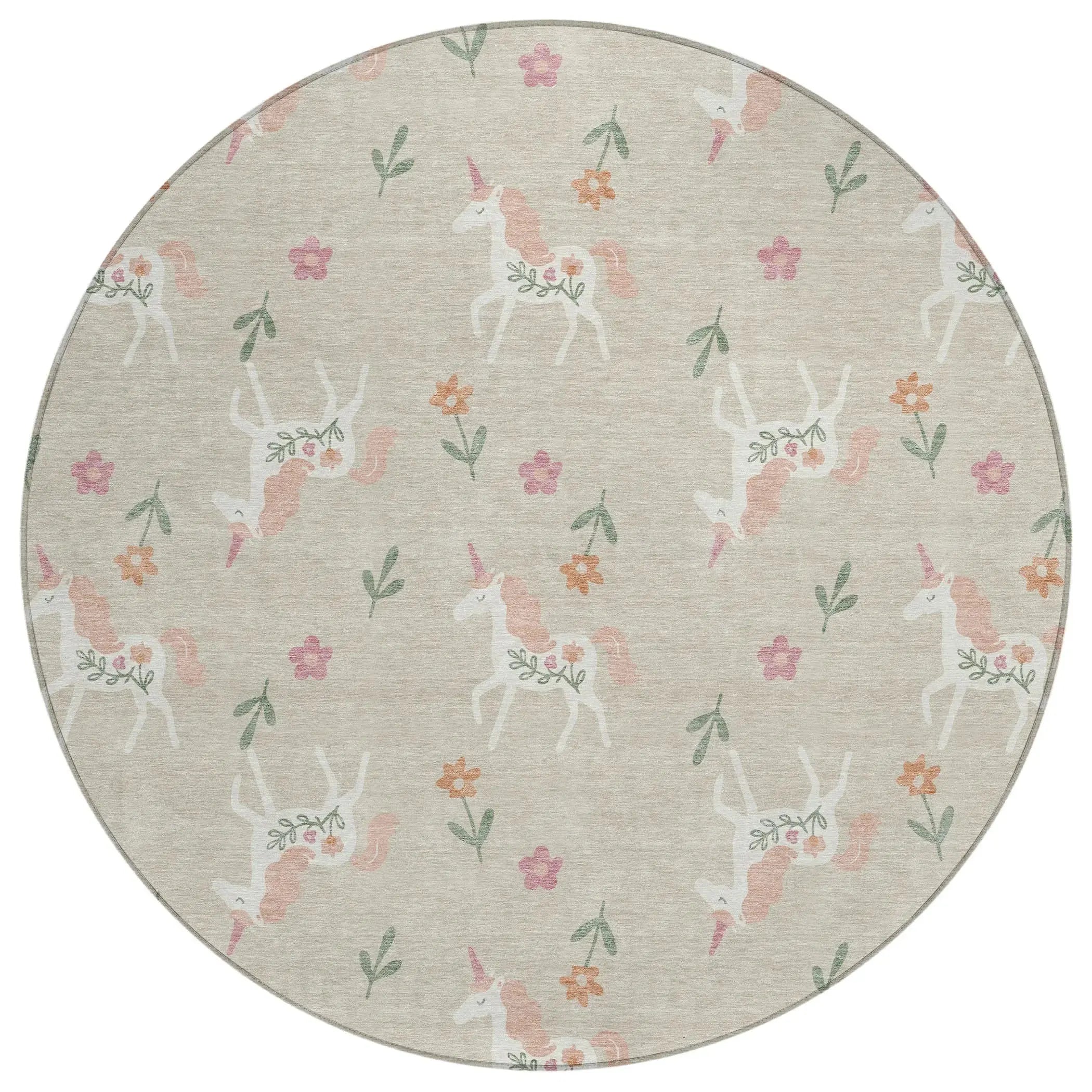 8' Beige And Gray Round Floral Washable Indoor Outdoor Area Rug Homeroots Outdoor
