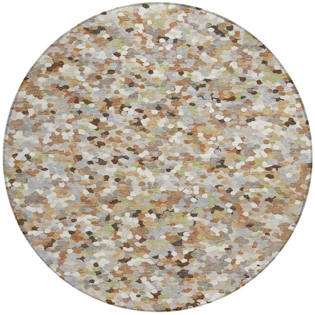 8' Beige And Gray Round Geometric Washable Indoor Outdoor Area Rug Homeroots Outdoor