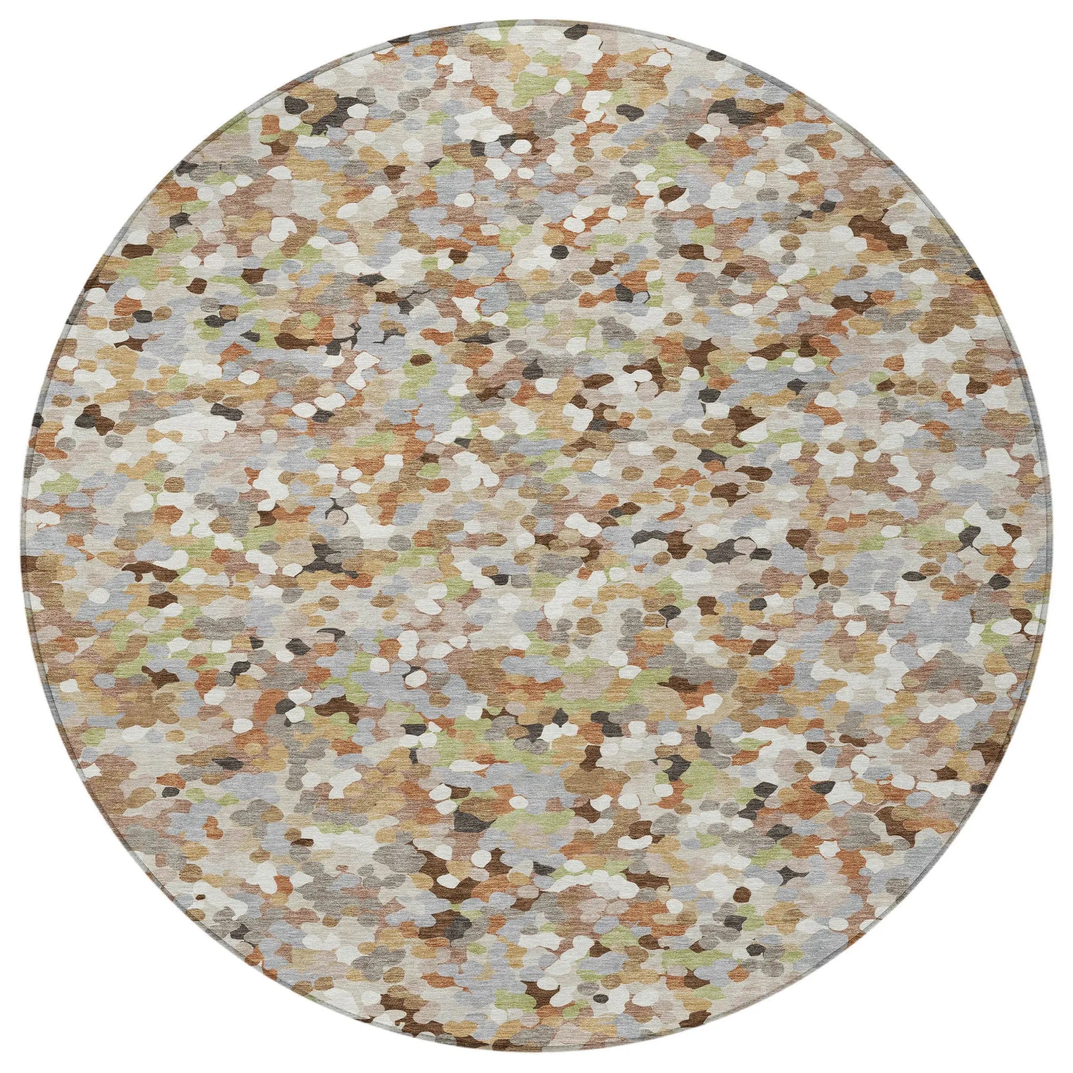 8' Beige And Gray Round Geometric Washable Indoor Outdoor Area Rug Homeroots Outdoor