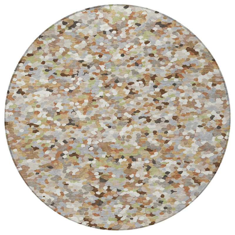 8' Beige And Gray Round Geometric Washable Indoor Outdoor Area Rug Homeroots Outdoor
