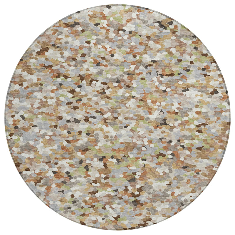 8' Beige And Gray Round Geometric Washable Indoor Outdoor Area Rug Homeroots Outdoor