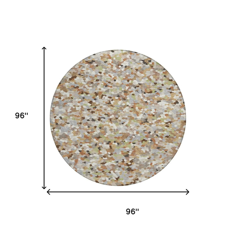 8' Beige And Gray Round Geometric Washable Indoor Outdoor Area Rug Homeroots Outdoor