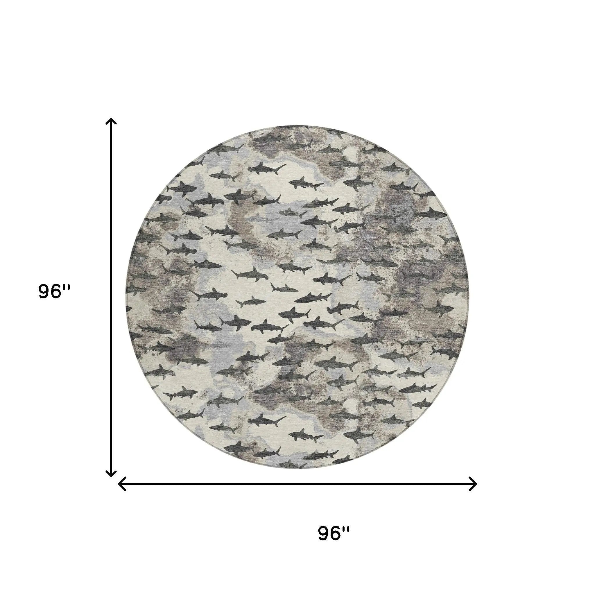 8' Beige And Gray Round Horse Washable Indoor Outdoor Area Rug Homeroots Outdoor