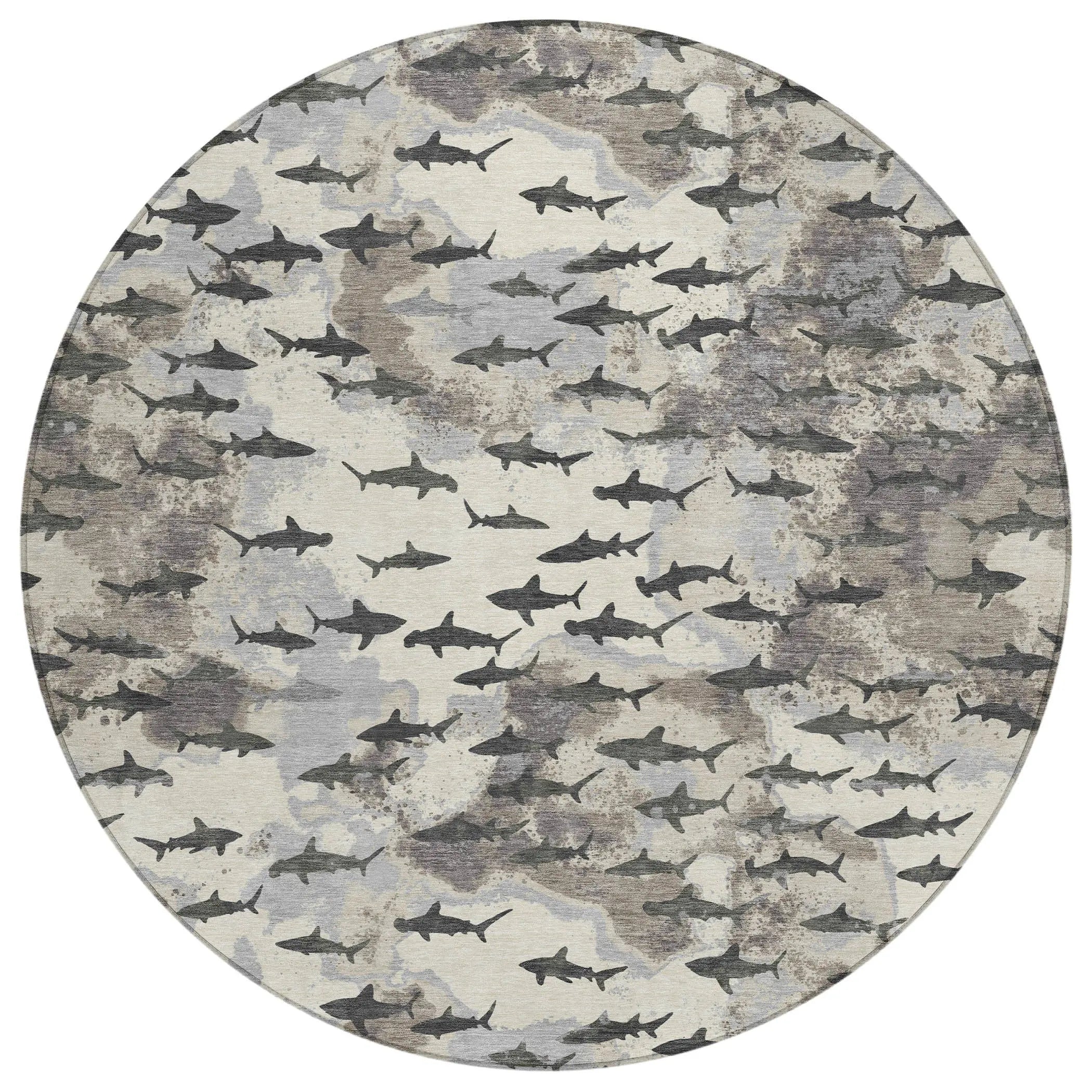 8' Beige And Gray Round Horse Washable Indoor Outdoor Area Rug Homeroots Outdoor