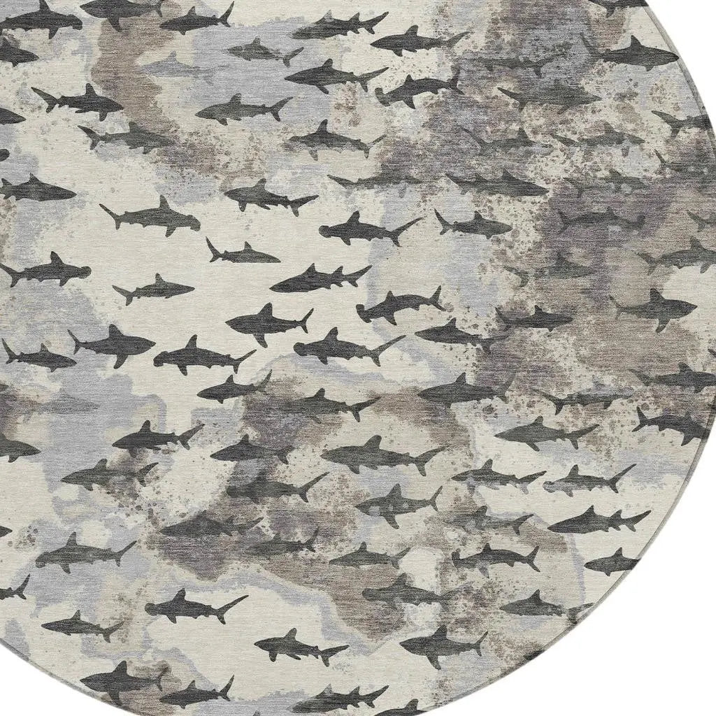 8' Beige And Gray Round Horse Washable Indoor Outdoor Area Rug Homeroots Outdoor