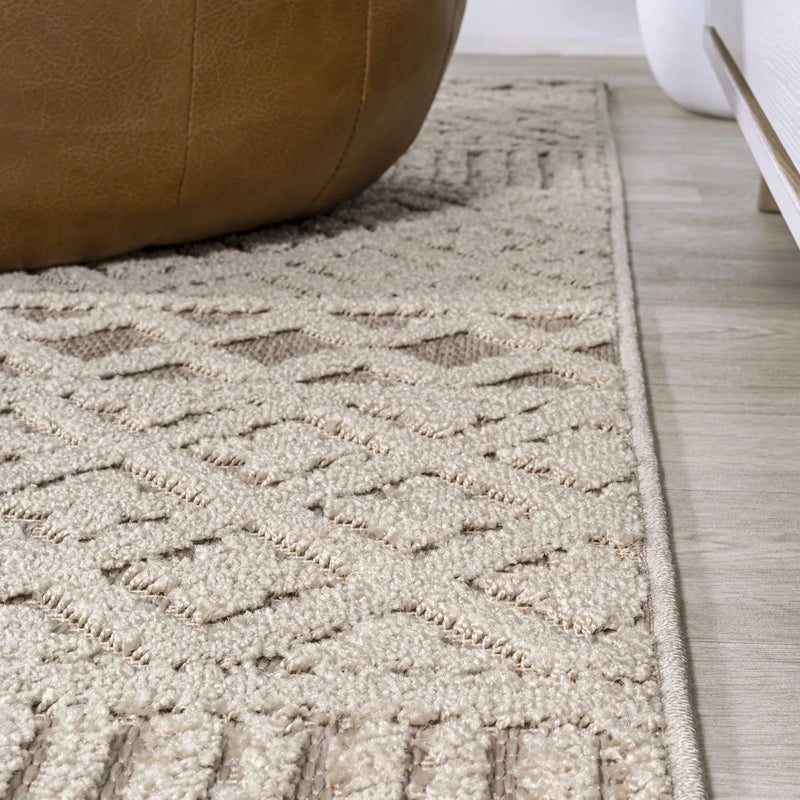 8' Beige And Gray Trellis Indoor Outdoor Runner Rug Homeroots Outdoor