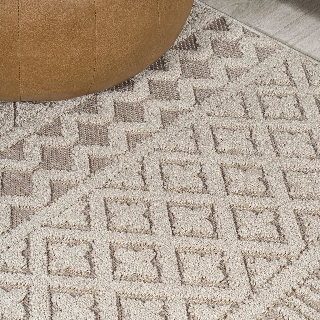 8' Beige And Gray Trellis Indoor Outdoor Runner Rug Homeroots Outdoor