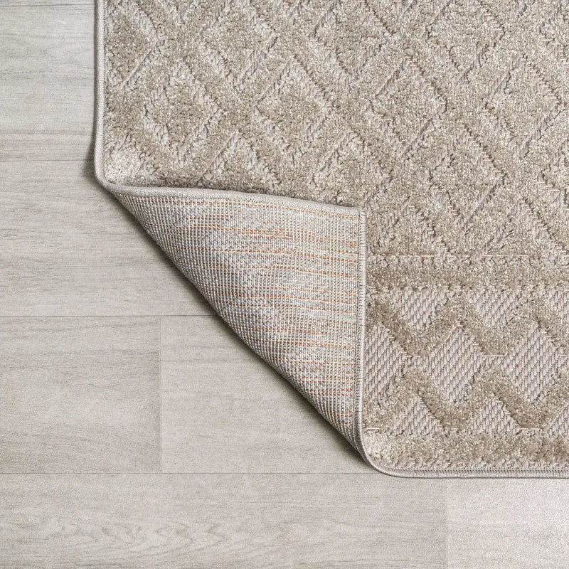 8' Beige And Gray Trellis Indoor Outdoor Runner Rug Homeroots Outdoor
