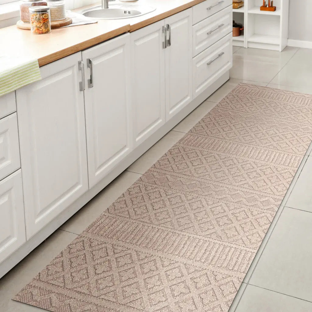 8' Beige And Gray Trellis Indoor Outdoor Runner Rug Homeroots Outdoor