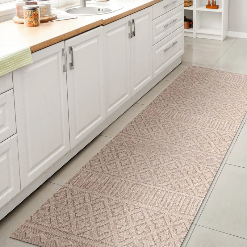 8' Beige And Gray Trellis Indoor Outdoor Runner Rug Homeroots Outdoor