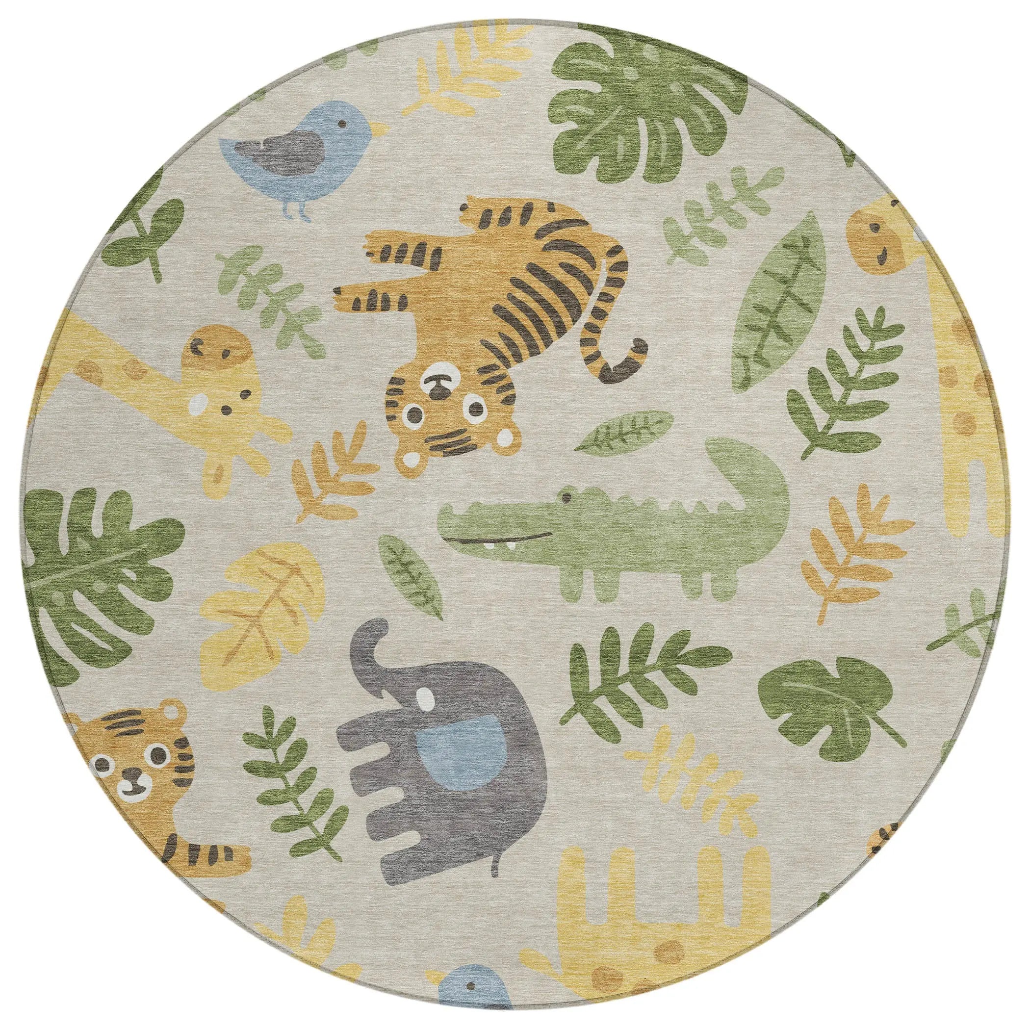 8' Beige And Green Round Abstract Washable Indoor Outdoor Area Rug Homeroots Outdoor