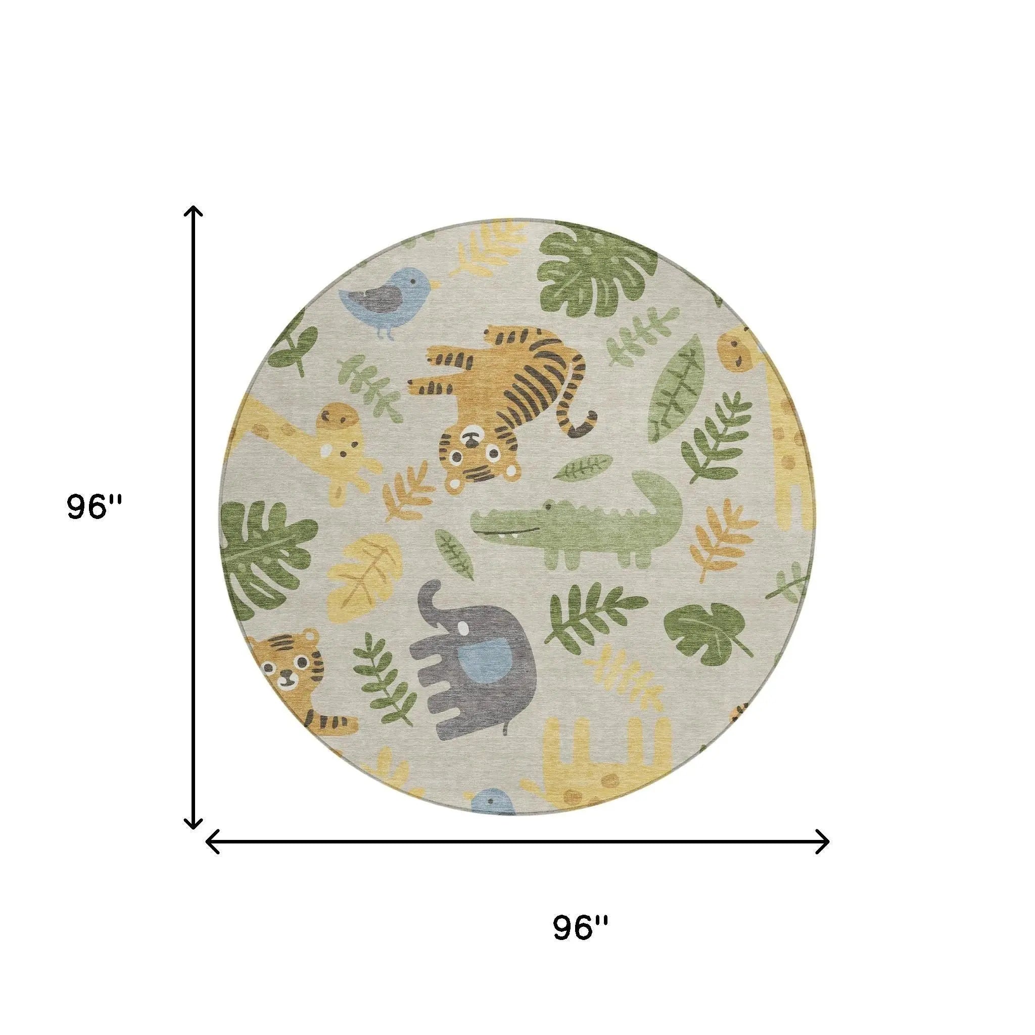 8' Beige And Green Round Abstract Washable Indoor Outdoor Area Rug Homeroots Outdoor
