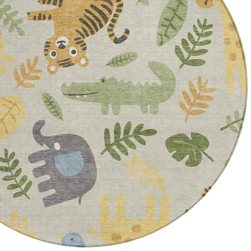 8' Beige And Green Round Abstract Washable Indoor Outdoor Area Rug Homeroots Outdoor