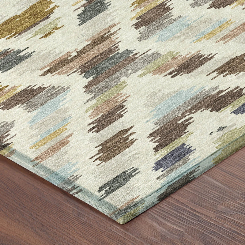8' Beige And Green Round Tribal Washable Indoor Outdoor Area Rug Homeroots Outdoor