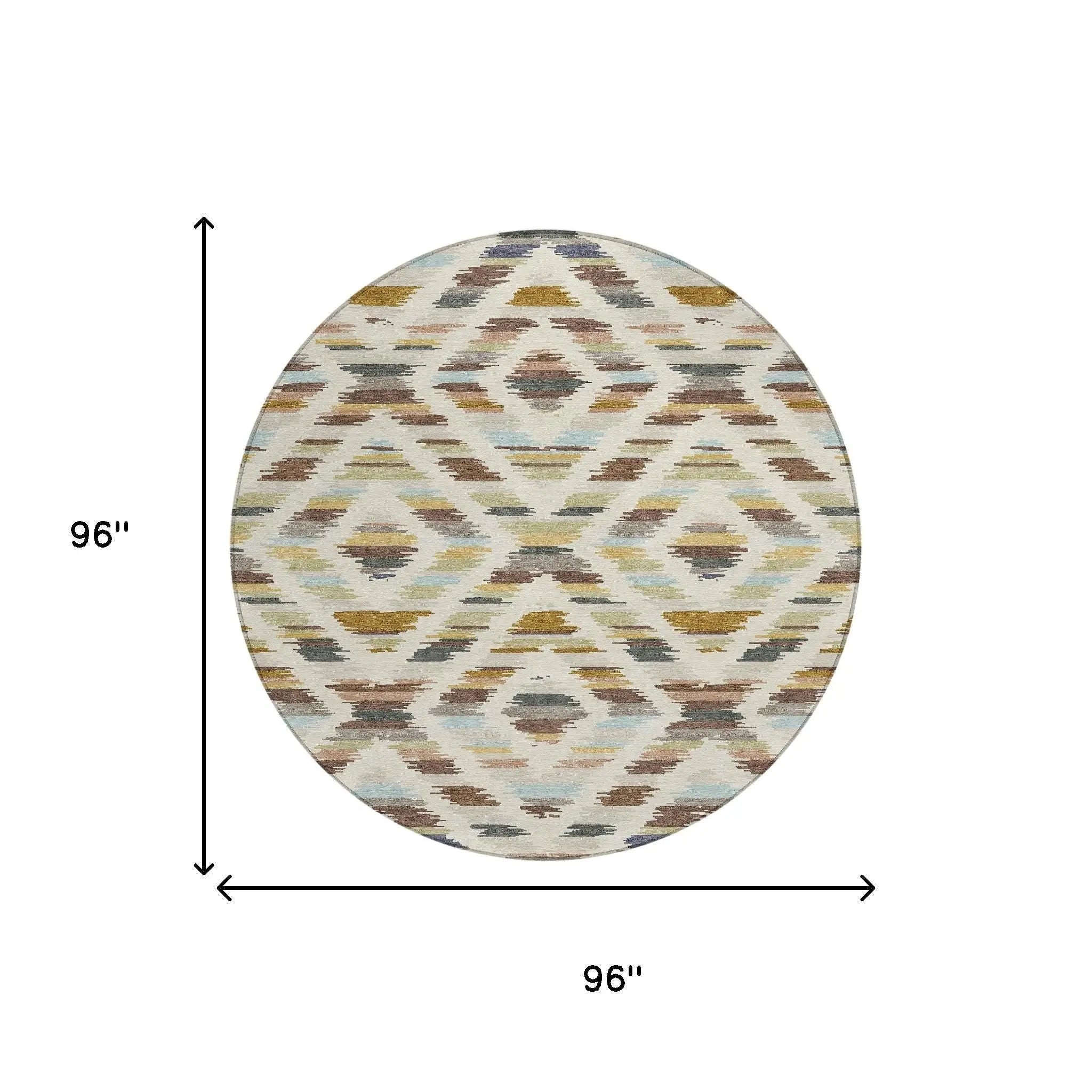 8' Beige And Green Round Tribal Washable Indoor Outdoor Area Rug Homeroots Outdoor