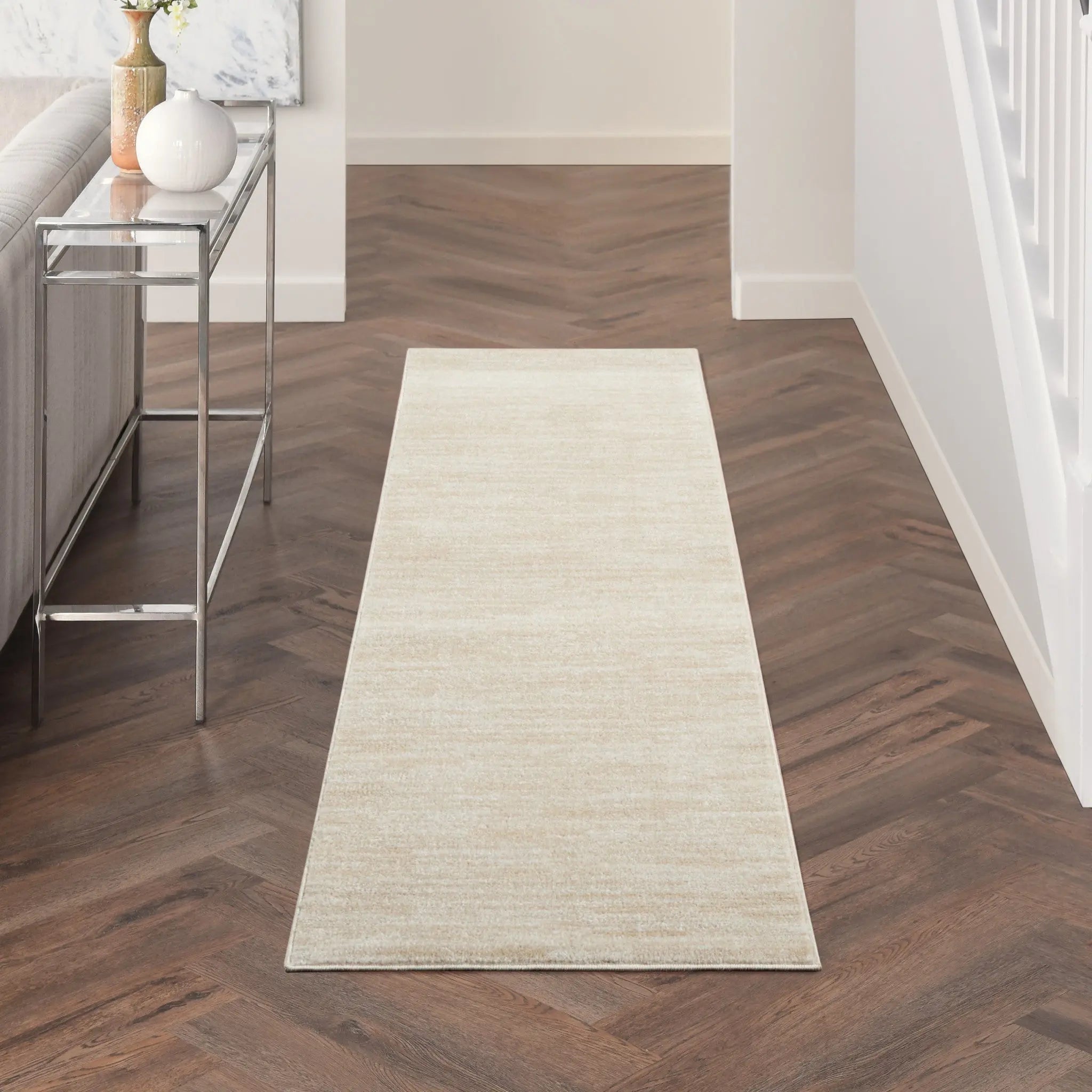 8' Beige And Ivory Indoor Outdoor Runner Rug - GreatEagleInc
