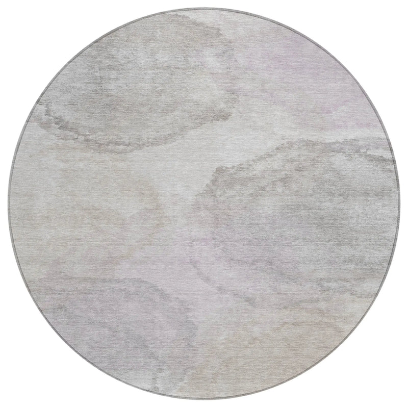 8' Beige And Ivory Round Abstract Washable Indoor Outdoor Area Rug Homeroots Outdoor