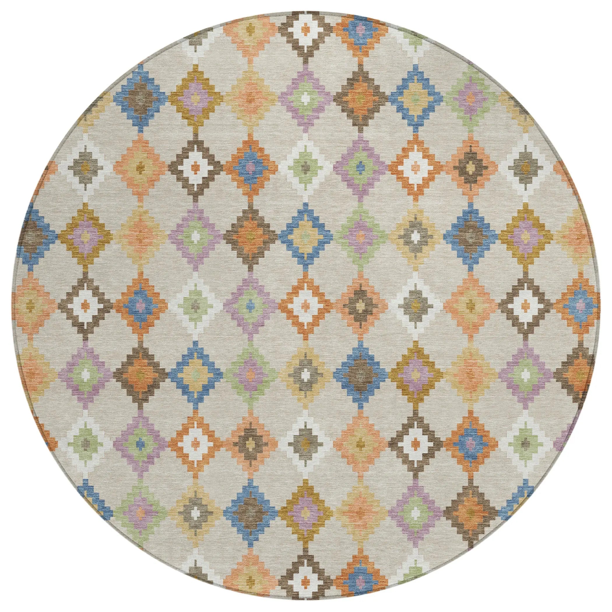 8' Beige And Ivory Round Aztec Washable Indoor Outdoor Area Rug Homeroots Outdoor