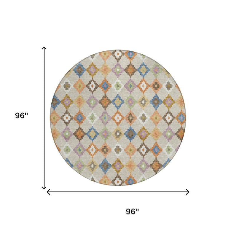 8' Beige And Ivory Round Aztec Washable Indoor Outdoor Area Rug Homeroots Outdoor