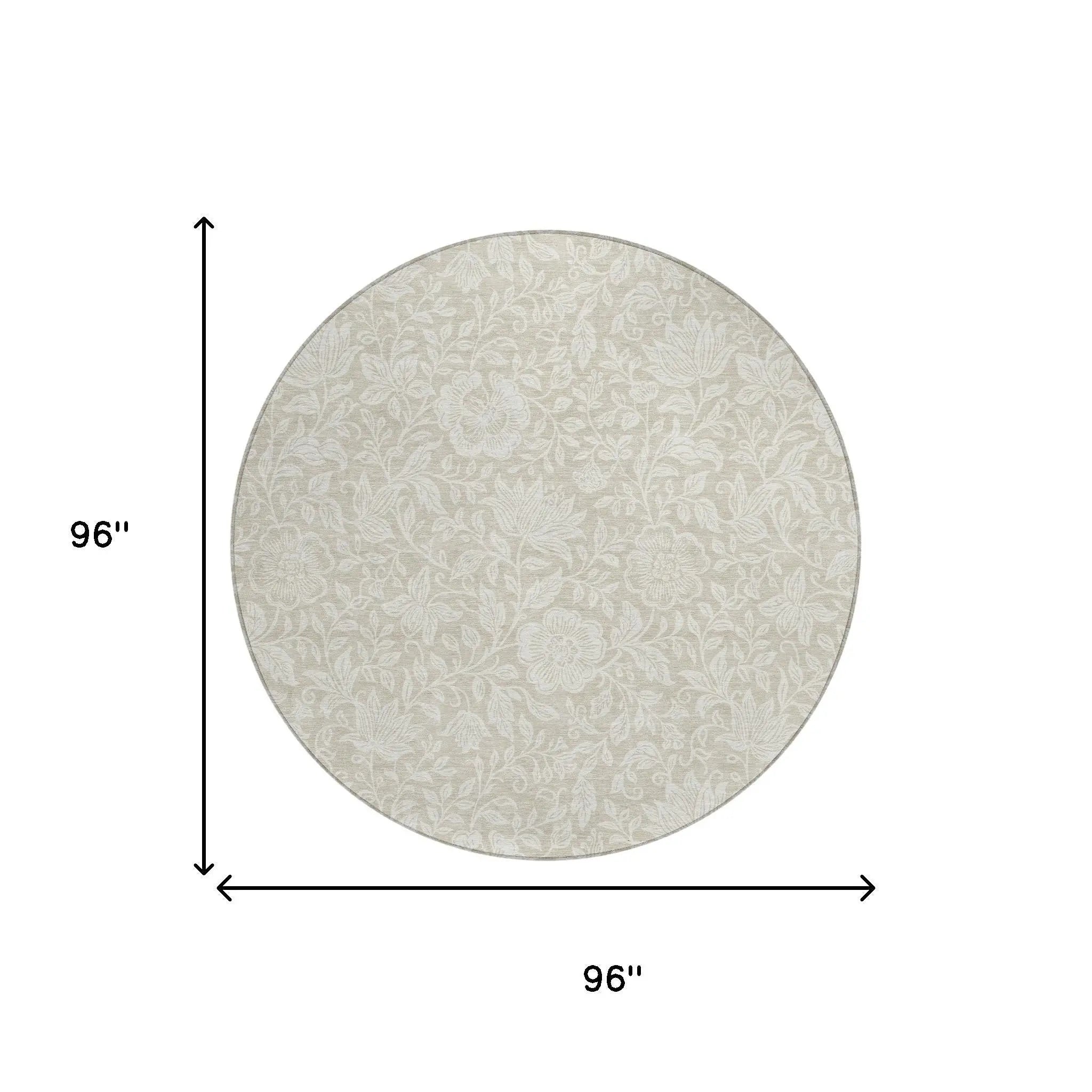 8' Beige And Ivory Round Floral Washable Indoor Outdoor Area Rug Homeroots Outdoor
