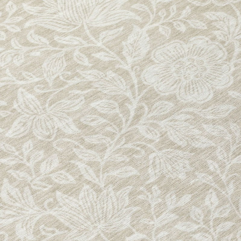 8' Beige And Ivory Round Floral Washable Indoor Outdoor Area Rug Homeroots Outdoor