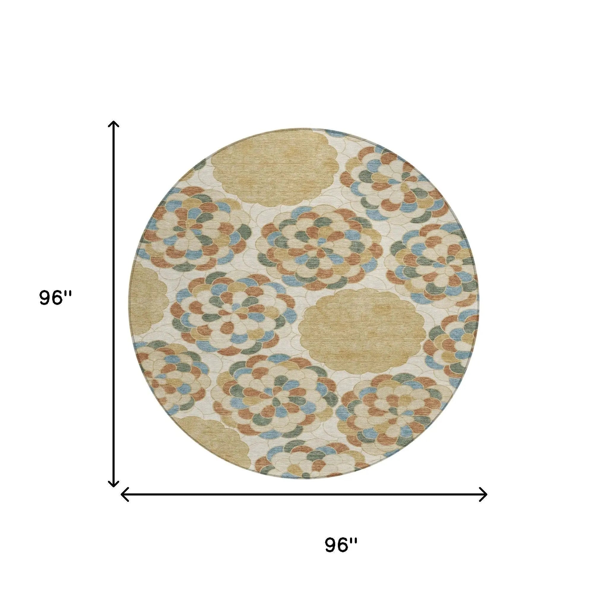 8' Beige And Ivory Round Floral Washable Indoor Outdoor Area Rug Homeroots Outdoor
