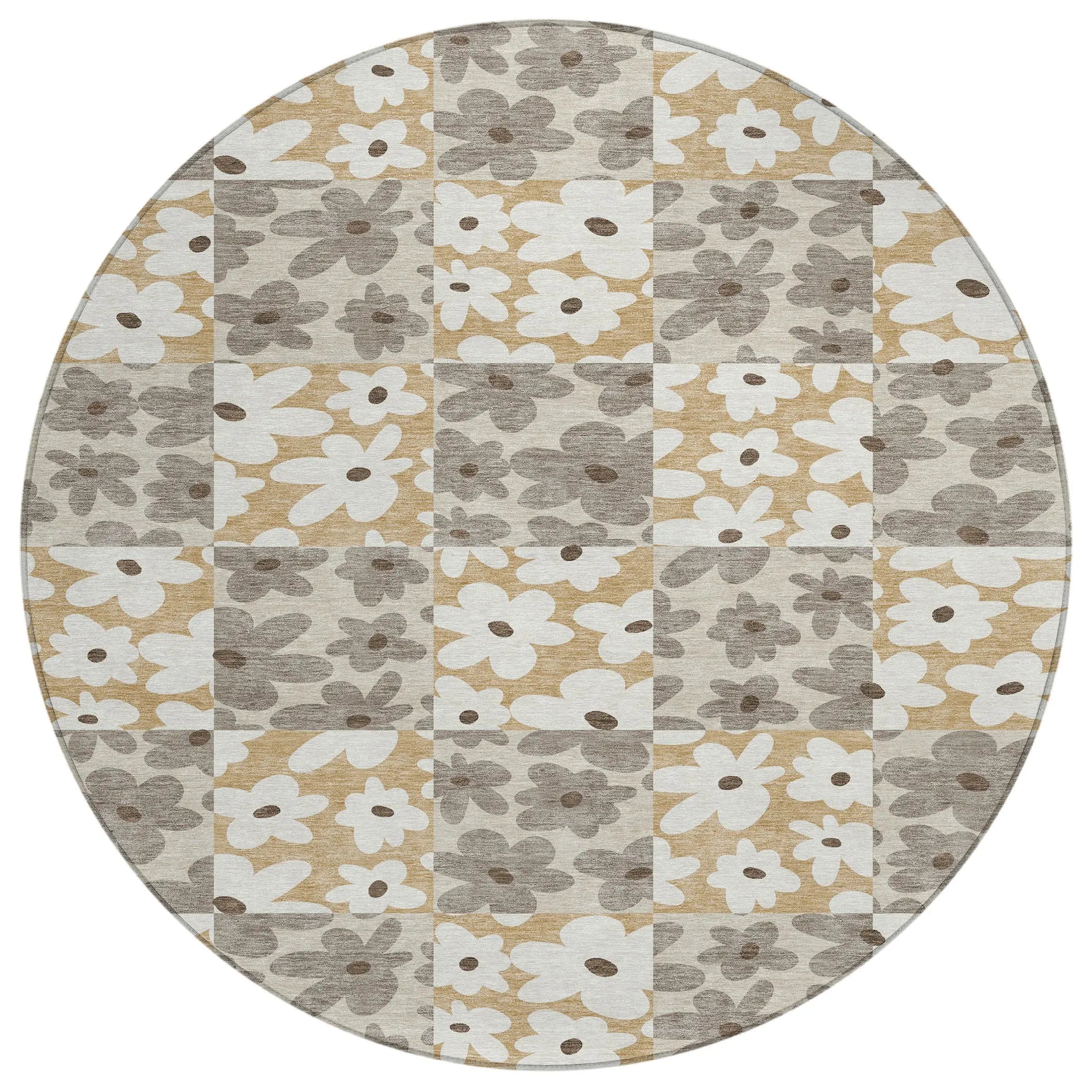 8' Beige And Ivory Round Floral Washable Indoor Outdoor Area Rug Homeroots Outdoor