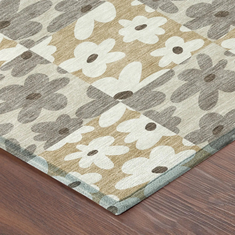 8' Beige And Ivory Round Floral Washable Indoor Outdoor Area Rug Homeroots Outdoor