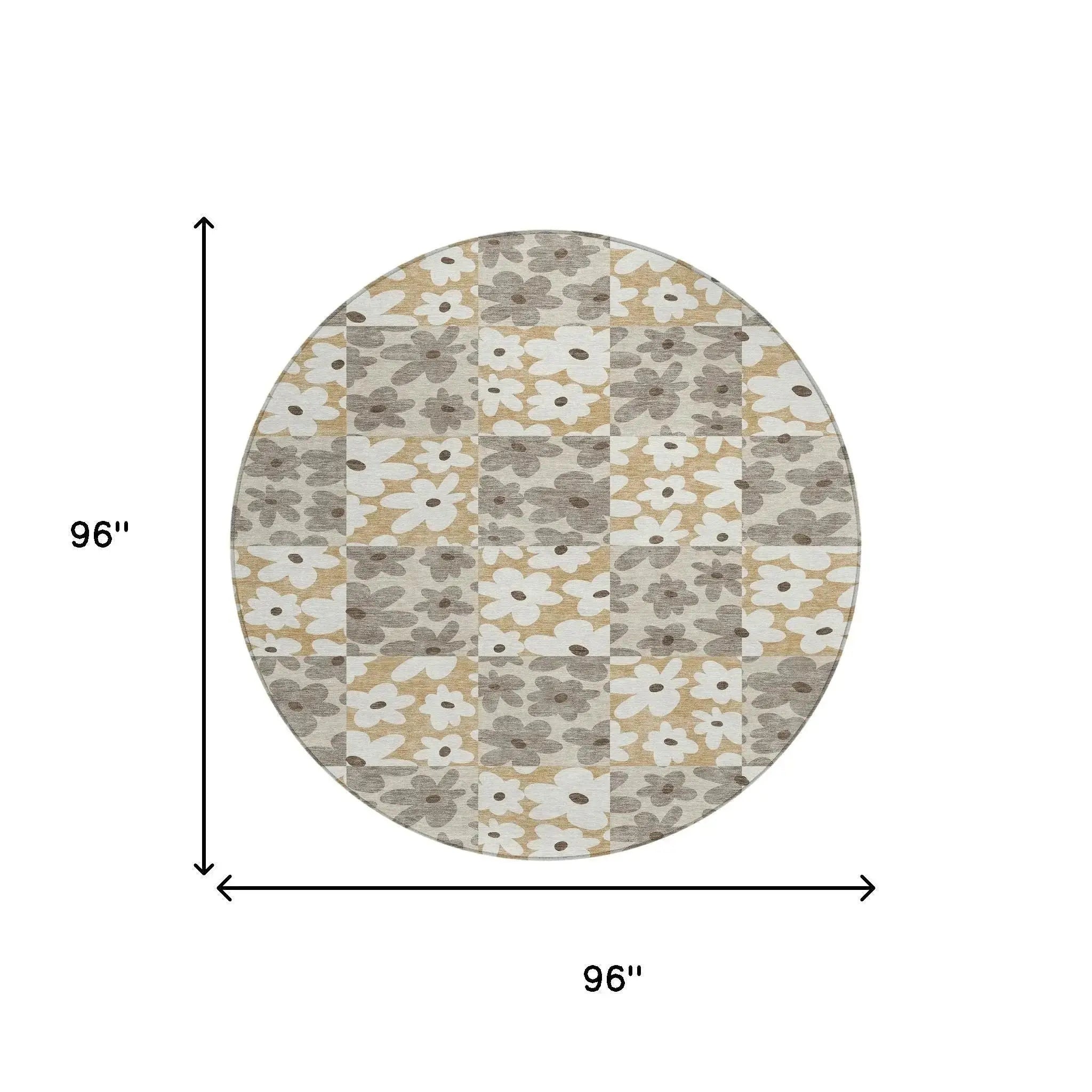 8' Beige And Ivory Round Floral Washable Indoor Outdoor Area Rug Homeroots Outdoor