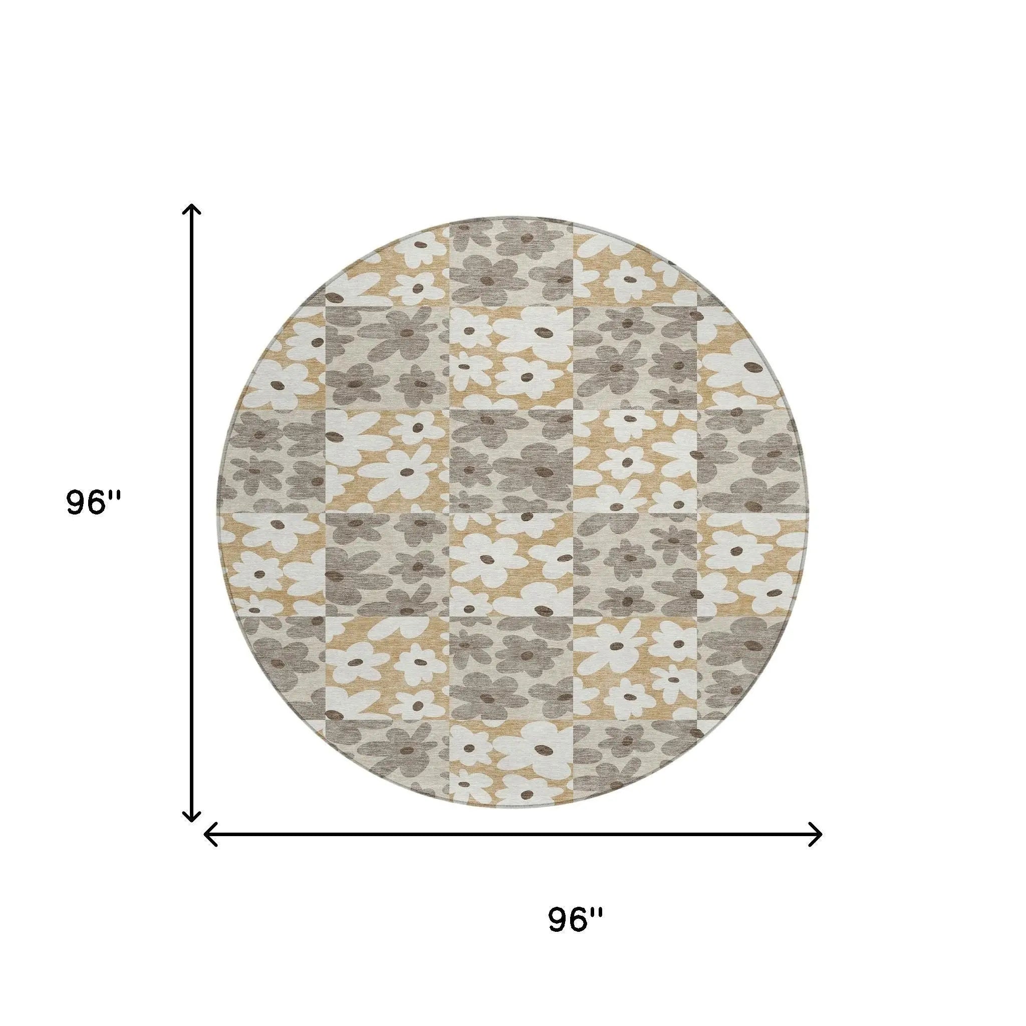 8' Beige And Ivory Round Floral Washable Indoor Outdoor Area Rug Homeroots Outdoor