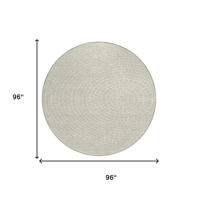 8' Beige And Ivory Round Geometric Washable Indoor Outdoor Area Rug Homeroots Outdoor
