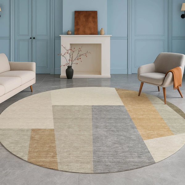 8' Beige And Ivory Round Geometric Washable Indoor Outdoor Area Rug Homeroots Outdoor