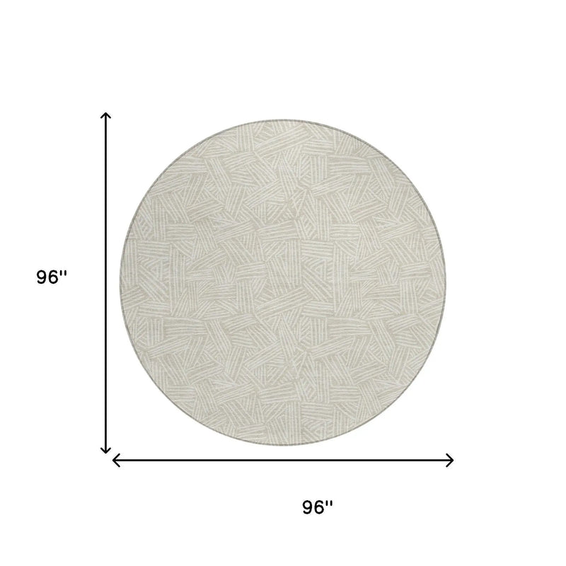 8' Beige And Ivory Round Geometric Washable Indoor Outdoor Area Rug Homeroots Outdoor